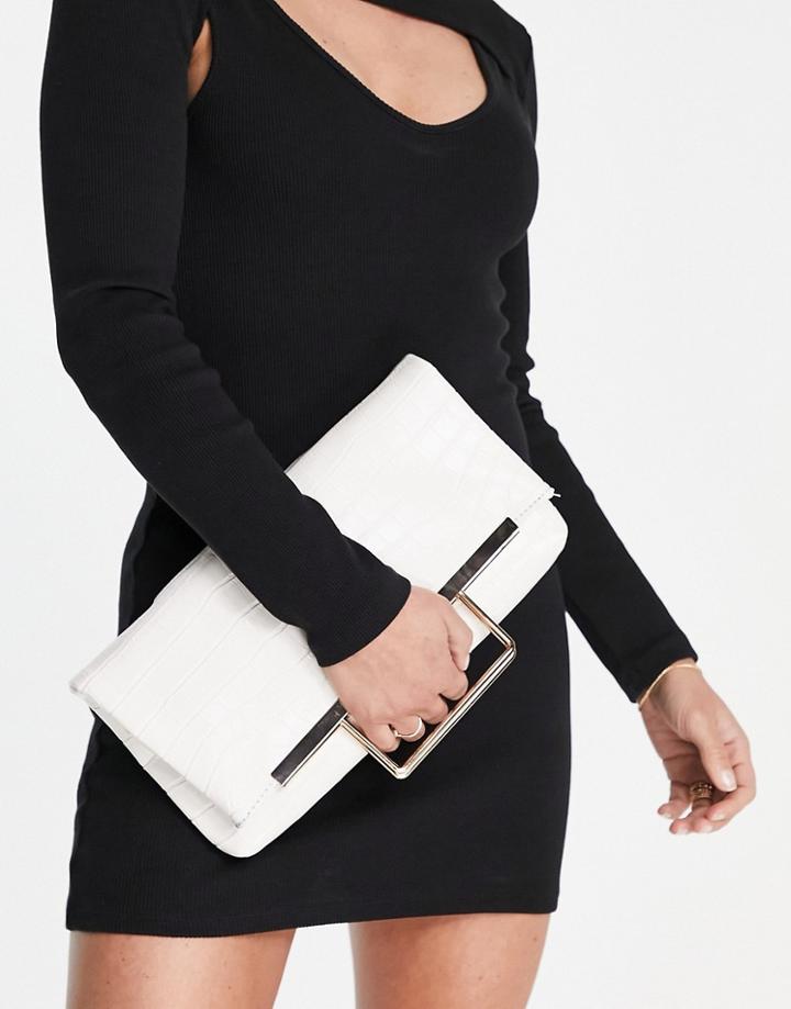 Ego X Jess Hunt Hardcase Box Clutch In Cream Croc-white