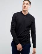 Jack & Jones Premium Long Sleeve Polo In Texture - Black