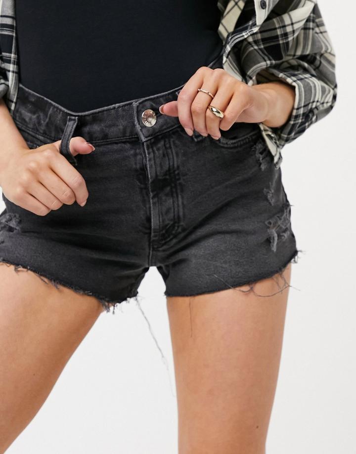 River Island Raw Hem Mom Shorts In Black