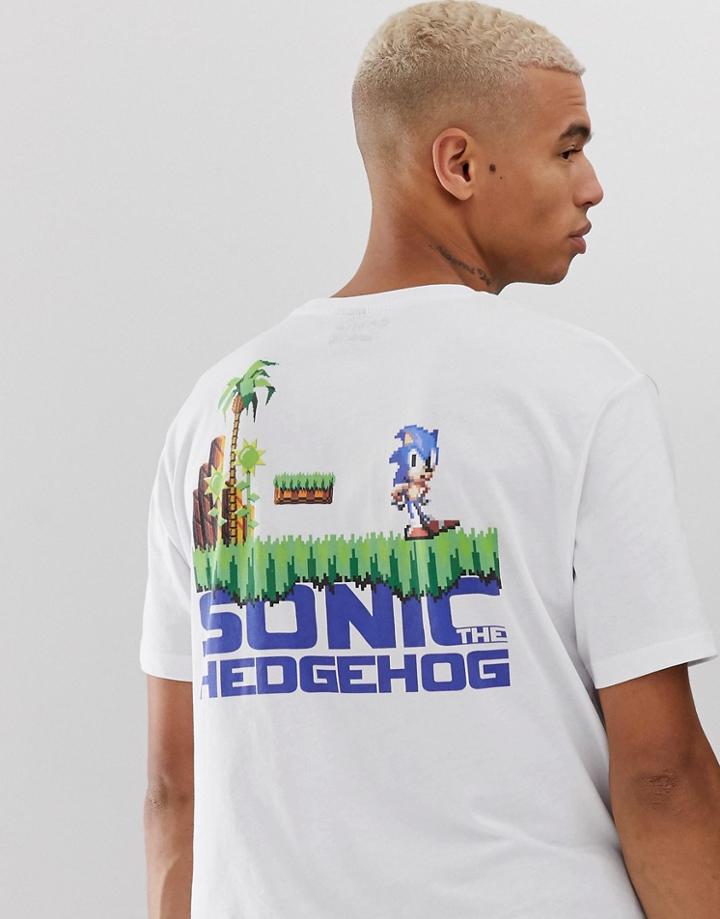 Asos Design Sonic The Hedgehog Relaxed Fit T-shirt With Chest And Back Print-white