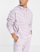 Topman Checkerboard All Over Print Hoodie In Lilac - Part Of A Set-purple