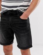 Asos Design Denim Shorts In Slim Washed Black