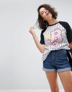 Asos T-shirt With Stripe Varsity Print With Lace Up Detail - White