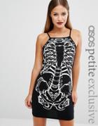 Asos Petite Halloween High Neck Bodycon With Skeleton Print - Black
