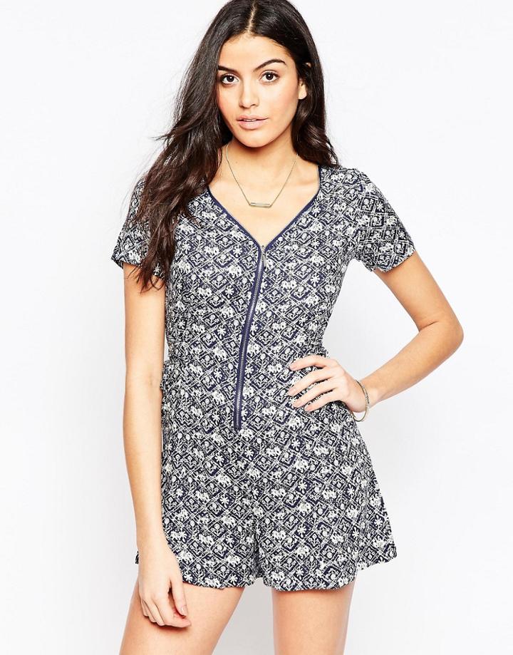 Qed London Zip Front Romper - Blue