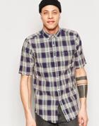 Asos Check Shirt In Brown With Long Sleeve In Regular Fit - Blue