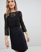 Zibi London 3/4 Sleeve Lace Shift Dress-black