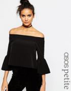 Asos Petite Off The Shoulder Top With Ruffle Sleeve - Black