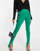 Flounce London High Waist Tailored Stretch Pants With Split Front In Green