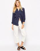 Bethnals Charlie Wide Leg Boyfriend Jeans With Roll Hem In White Selvage - White