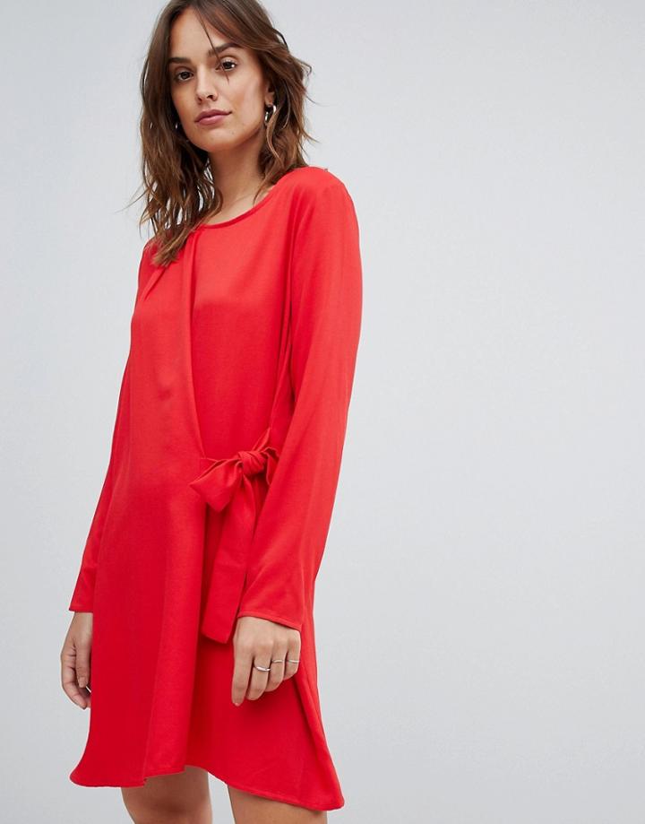 Vila Knot Wrap Front Dress - Red