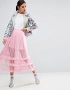 Asos Deconstructed Sheer Tulle Prom Skirt - Pink