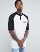 Asos Oversized T-shirt With Grandad Neck And Chest Embroidery With Mesh Sleeves - White