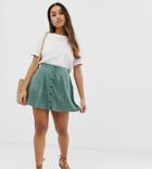 Asos Design Petite Button Front Mini Skirt In Green Polka Dot-multi