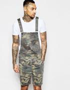 Asos Short Overalls In Camo - Dark Green