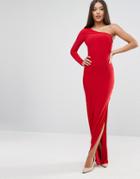 Club L One Shoulder Maxi Dress With Thigh Split - Red