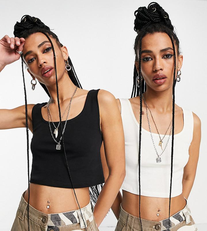 Only Exclusive 2 Pack Strappy Crop Top In Black & White-multi