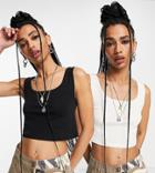 Only Exclusive 2 Pack Strappy Crop Top In Black & White-multi