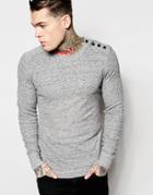 Diesel Long Sleeve Top T-cosmal Crewneck Waffle With Button Shoulder - Gray