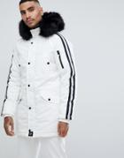 Sixth June Parka Coat In White With Black Faux Fur Hood - White