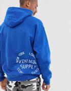 Vintage Supply Hoodie In Cobalt Blue With Back Print - Blue