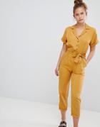 Pull & Bear Button Through Jumpsuit In Mustard - Yellow