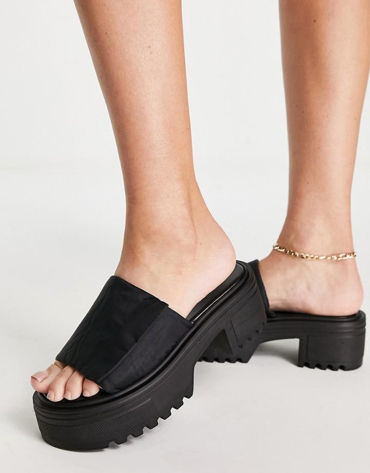 Asos Design Ticket Chunky Padded Flatform Mules In Black