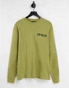 Asos Design Relaxed Long Sleeve T-shirt In Green Mixed Rib
