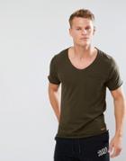 Brave Soul Basic Raw Edge V Neck T-shirt - Green