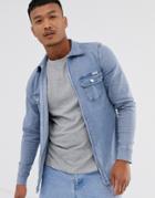 Liquor N Poker Shirt With Zip Cuff In Light Blue