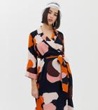 Monki Midi Camo Print Wrap Dress In Gray - Multi