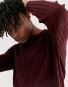 Asos Design Oversized Textured Knit Sweater In Burgundy-purple