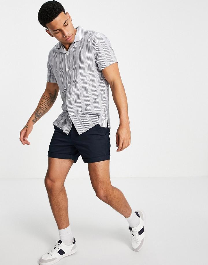 Abercrombie & Fitch Resort Revere Collar Short Sleeve Textural Stripe Shirt In Blue-blues