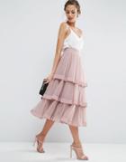 Asos Tulle Prom Skirt With Multi Layer And Trim - Pink