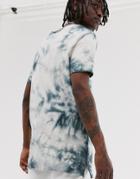 Asos Design Relaxed Super Longline T-shirt With Scoop Neck In Tie Dye Wash-white