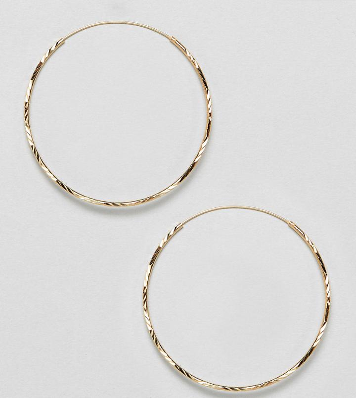 Asos Design Gold Plated Sterling Silver Vintage Style 50mm Diamond-cut Hoop Earrings - Gold