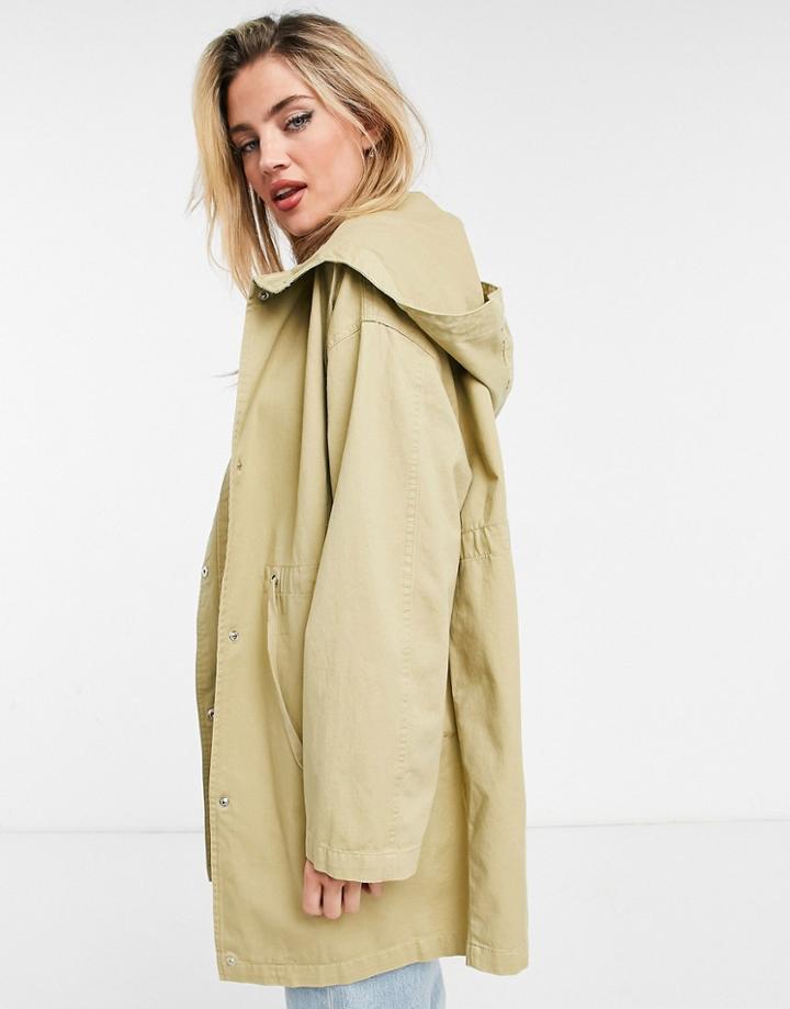 Asos Design Lightweight Parka In Stone-neutral