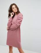 Asos Sweat Dress With Ruched Arms - Pink