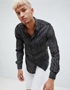 Asos Design Regular Fit Houndstooth Velvet Burnout Check Shirt - Black