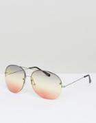 Asos Oversized Rimless Round Sunglasses In Rainbow Colored Lens And Highbar - Multi