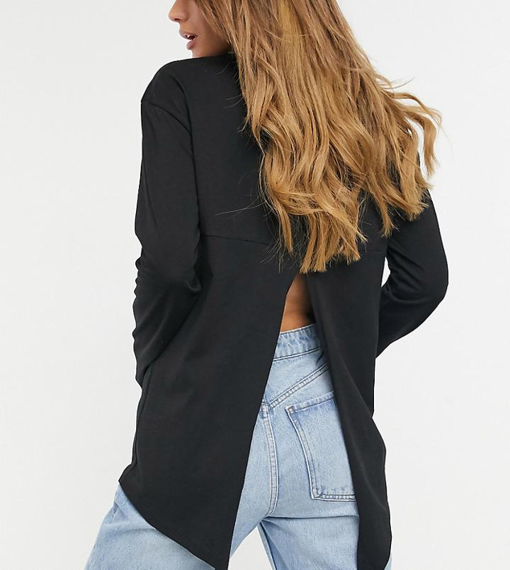 Asos Design Maternity Long Sleeve T-shirt With Split Back In Black