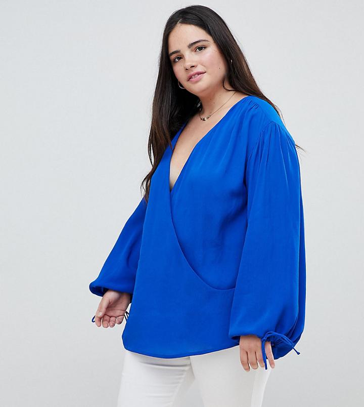 Asos Design Curve Oversized Wrap Top - Pink
