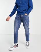 River Island Tapered Jeans In Mid Blue-blues