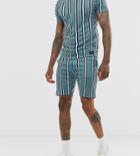 Mauvais Shorts In Teal Stripe - Green