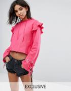 Rokoko Cropped Hoodie With Frill Sleeves - Pink