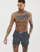 Asos Design Swim Shorts In Bright Leopard Print In Short Length - Blue