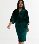 Flounce London Plus Velvet Kimono Midi Dress In Emerald