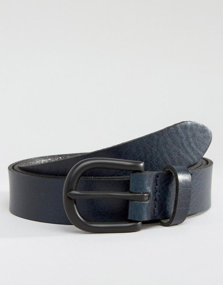 Asos Leather Belt In Navy - Navy