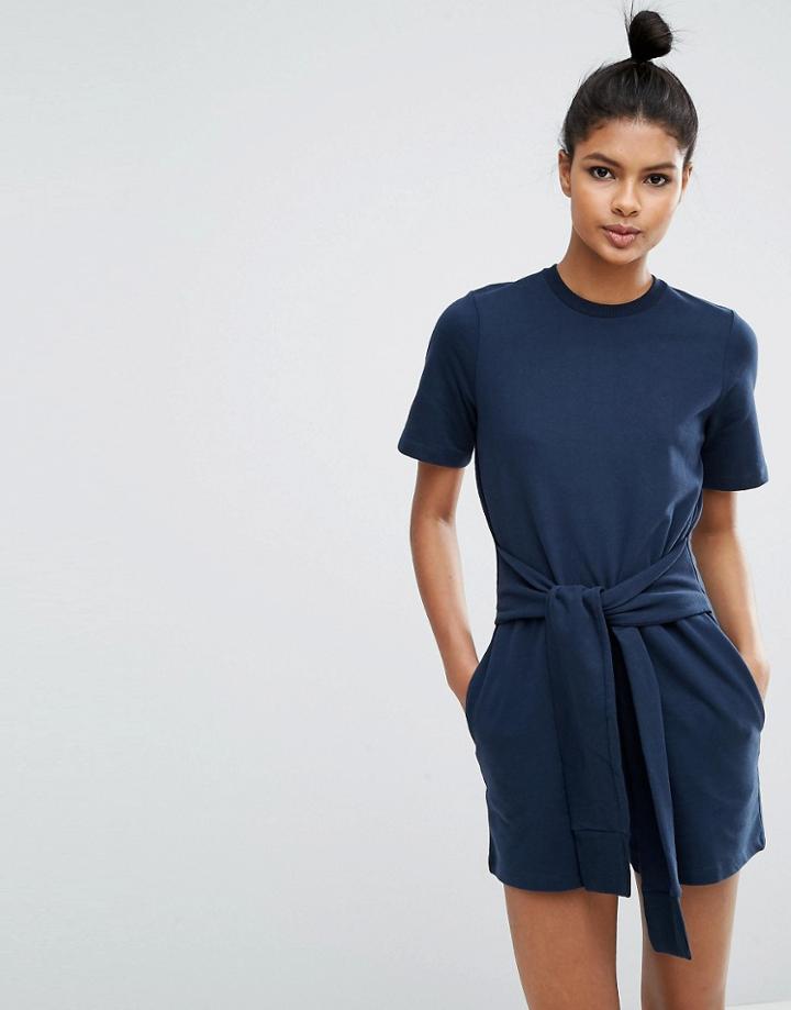 Asos Lounge Sweat Romper With Tie - Navy