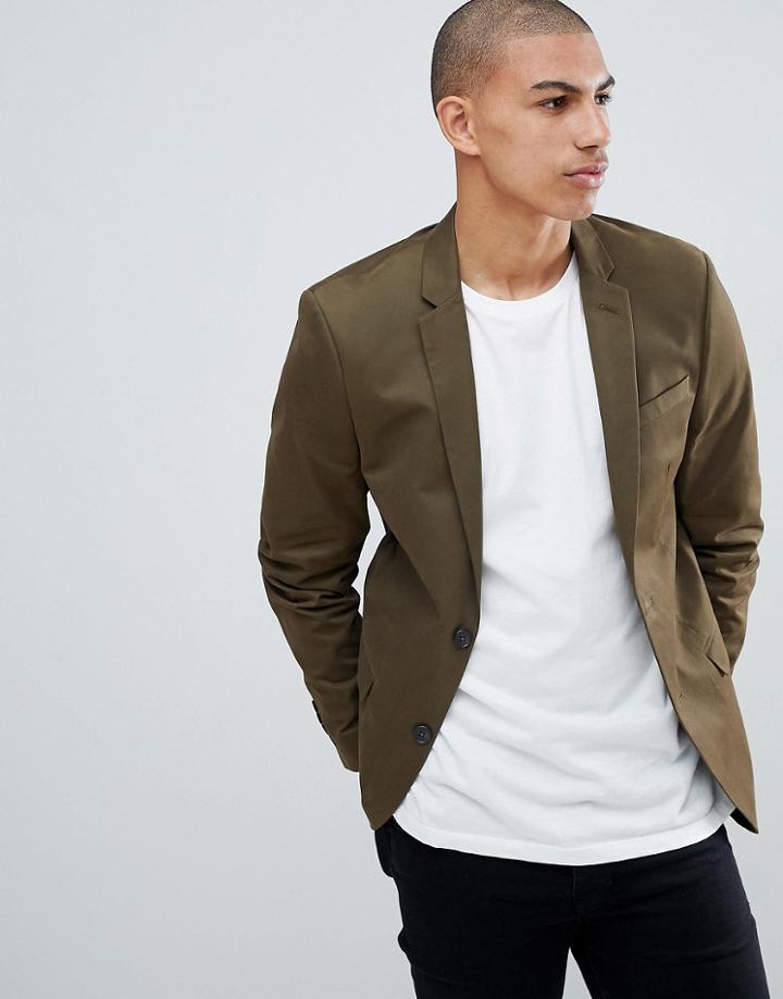 River Island Regular Fit Blazer In Khaki - Green